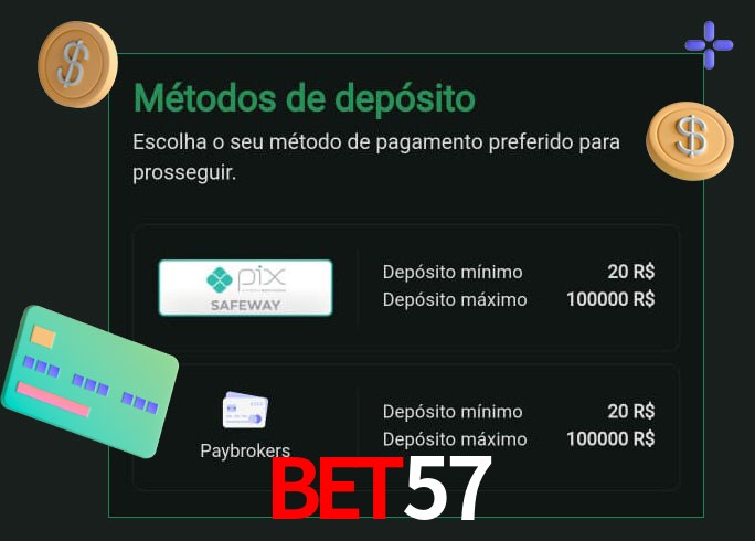 O cassino Bet57 oferece uma grande variedade de métodos de pagamento